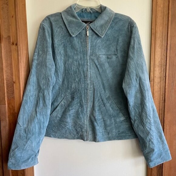 ATELIER By B. Thomas Blue Suede Leather Zip Jacket Large - Picture 3 of 17